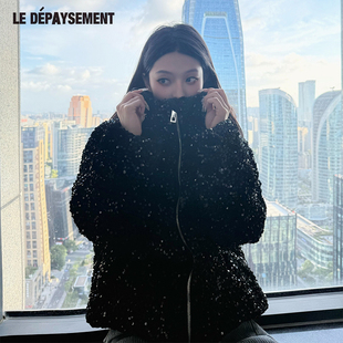 Le Depaysement【赵雅芝同款】定珠logo珠片羽绒服女立领拉链外套