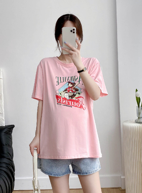 9174#（实拍一）孕妇 夏款 短袖 潮妈 宽松 法式棒球熊 T恤上衣