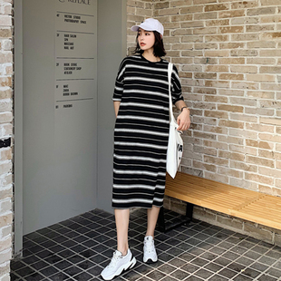 大码 条纹 哺乳款 实拍 款 孕妇 T恤裙 2067 短袖