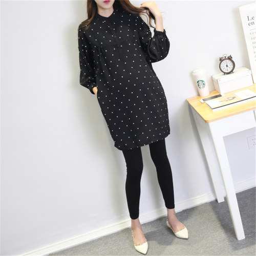 121#（实拍）孕妇 大码 春款 波点 棉麻 衬衫 连衣裙