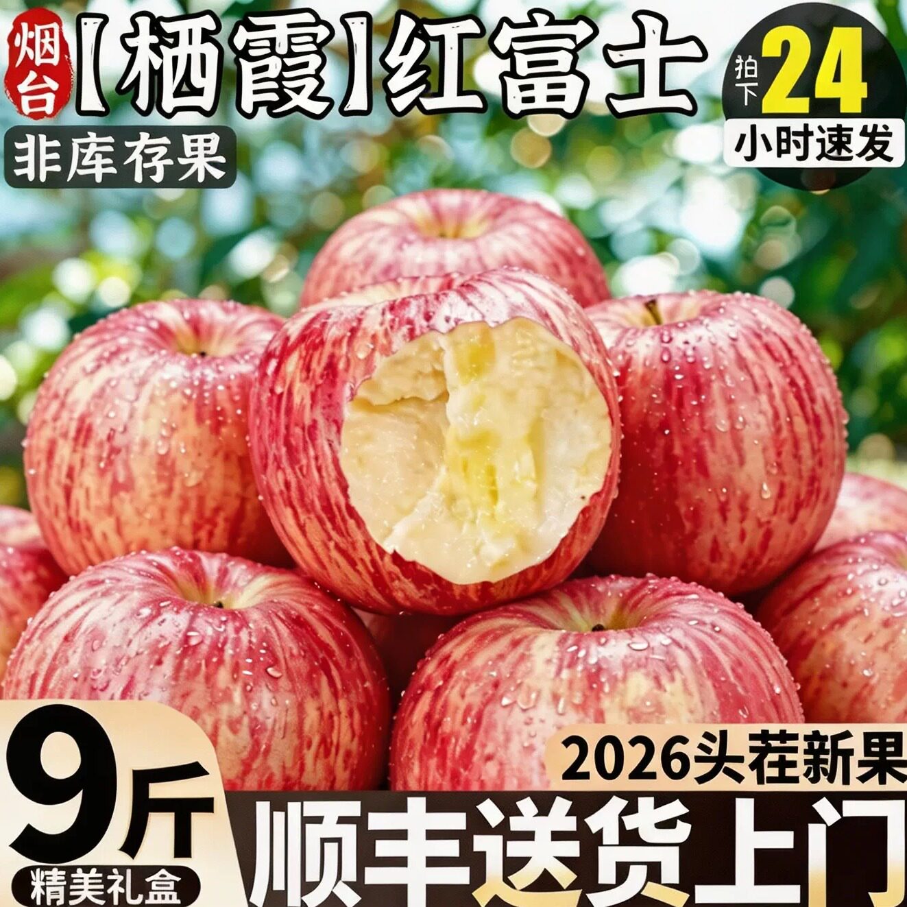 正宗山东烟台红富士苹果礼盒9斤新鲜水果当季现摘脆甜多汁丑孕妇