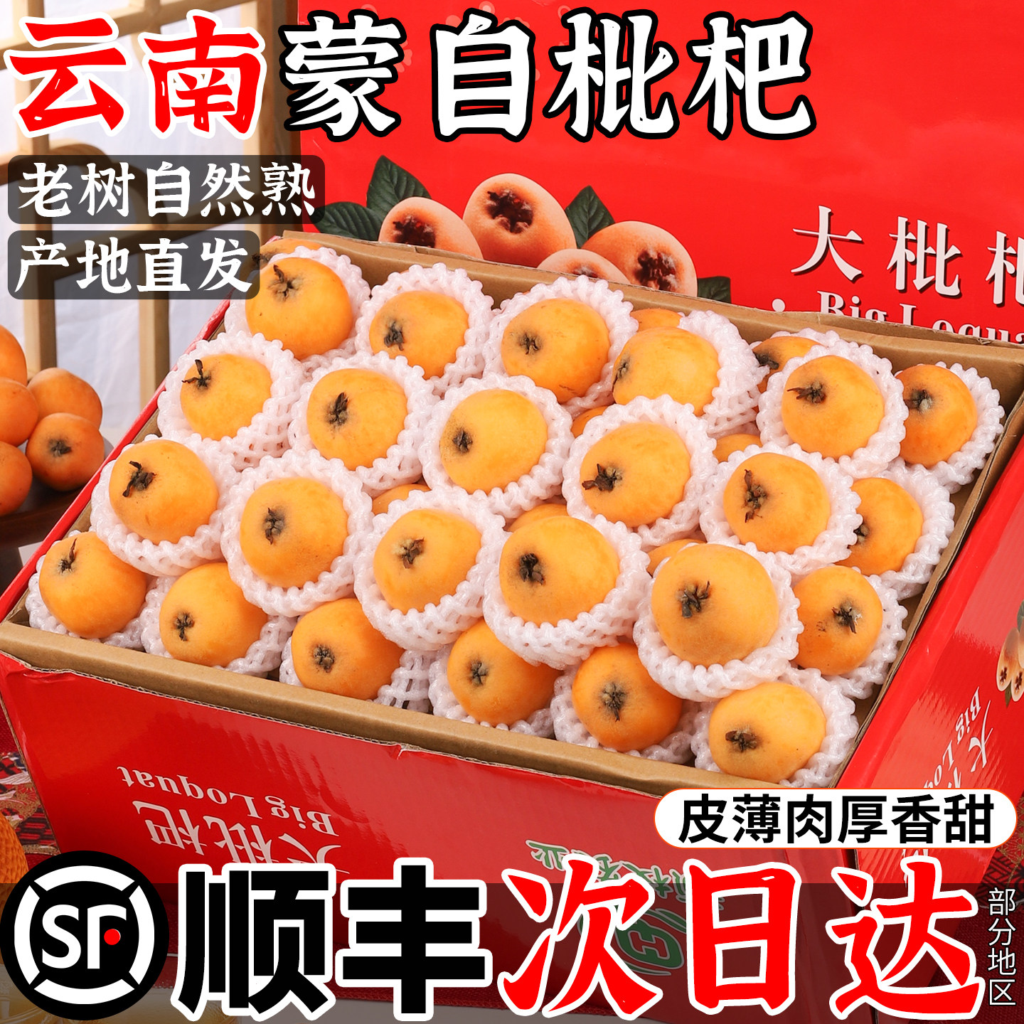 正宗云南蒙自甜枇杷5斤新鲜水果当季长虹琵琶枇杷现摘树上熟整箱,水产肉类/新鲜蔬果/熟食,枇杷,淘宝优惠券,粉丝福利购,淘宝优惠卷