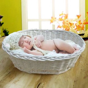 儿童摄影框道具藤编柳条筐百天宝宝拍照影楼拍照筐道具手工编织篮