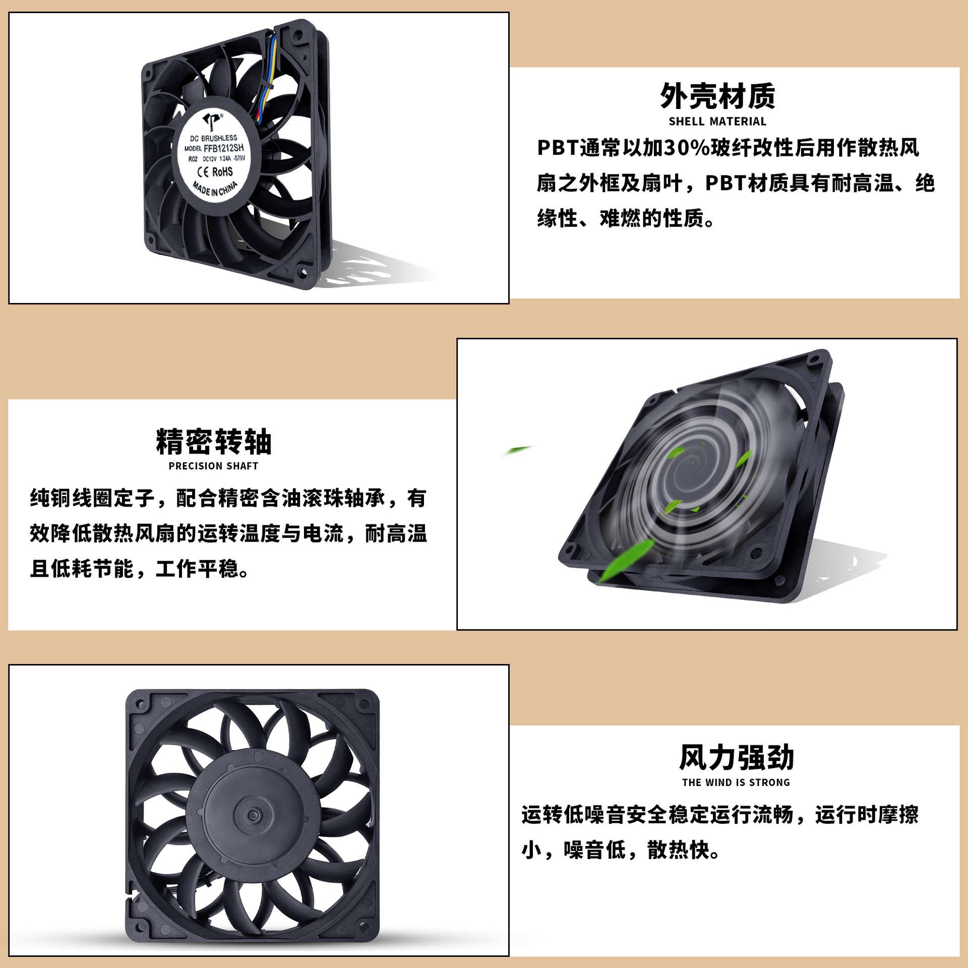 DC12025大风量12V滚珠1.24A增压12cm显卡机箱暴力高转速散热风扇