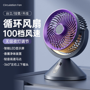 LED数显壁挂100档变速循环风扇办公室桌面立式电风扇户外夜灯风扇