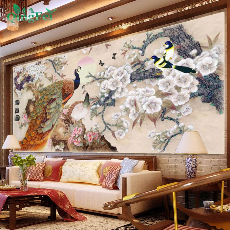 青飞5D梅花孔雀十字绣富贵图之梅花喜鹊吉祥图客厅新款孔雀钻石画