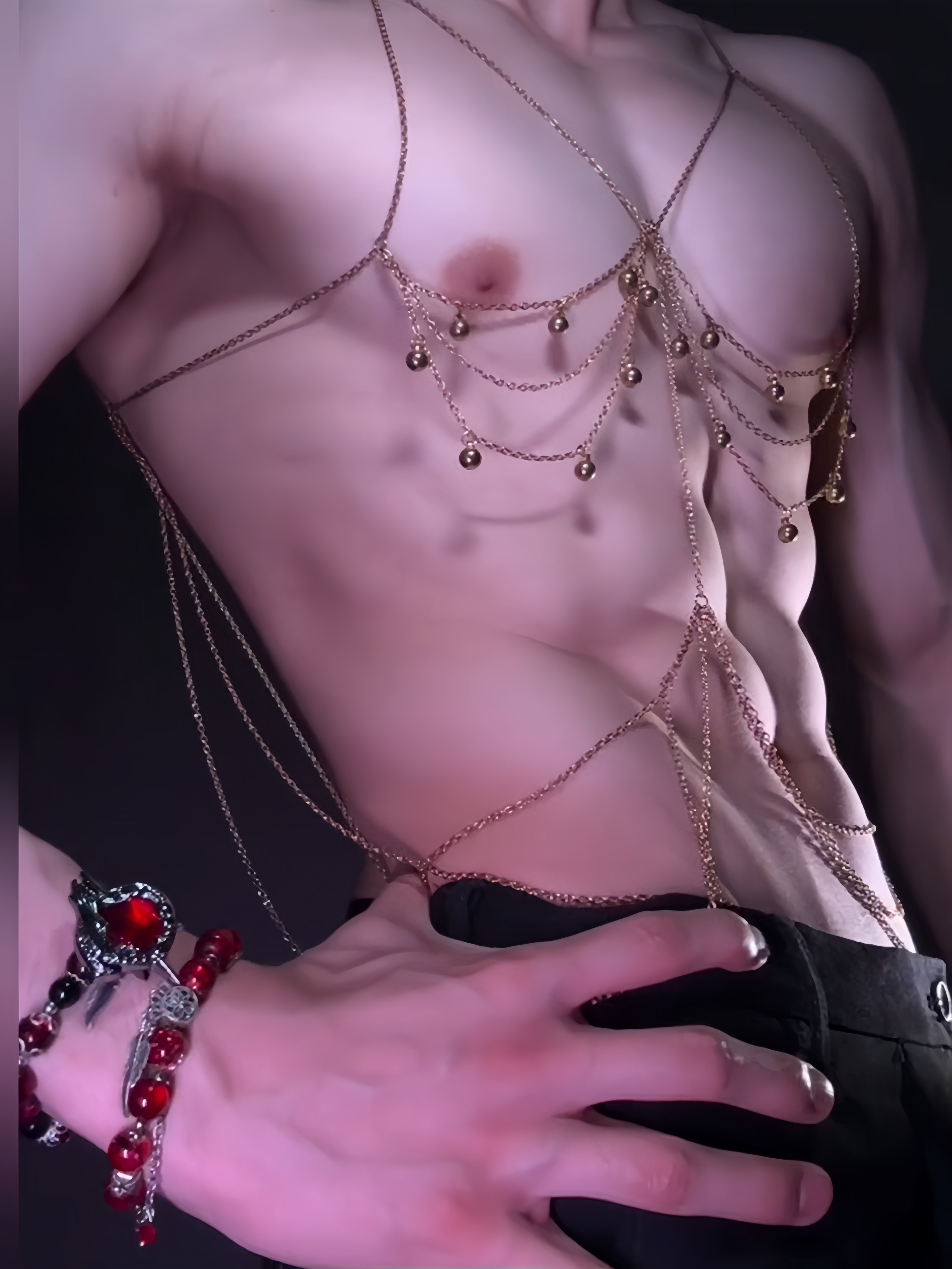 抖音男网红同款流苏胸链Tt同款情侣珠链男神珠链情侣约会神器
