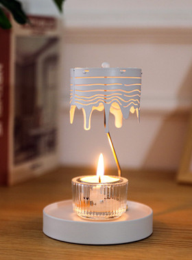 源头工厂香薰圣诞礼物白色磁性托盘氛围感光影灯罩旋转烛台走马灯