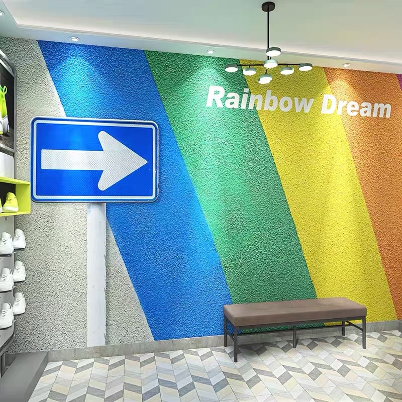 水泥墙网红间背景墙壁纸条纹墙纸健身房餐厅打卡拍照壁画