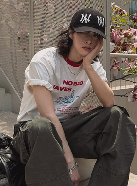 MYQ设计感撞色字母印花短T恤男夏季宽松短袖T恤韩系通勤百搭上衣
