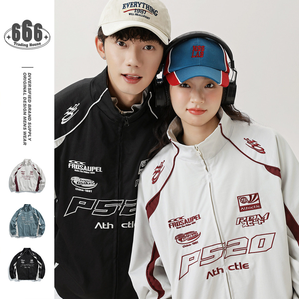 Orderliness美式潮牌刺绣休闲运动外套男女同款宽松立领夹克衫