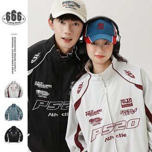 Orderliness美式潮牌刺绣休闲运动外套男女同款宽松立领夹克衫