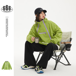 N-52TRW高级感潮牌斜拉链连帽外套男女宽松机能户外冲锋衣夹克