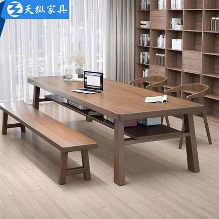 天纵美式全实木书桌长条桌客厅办公桌阅读桌家用学习电脑桌工作台