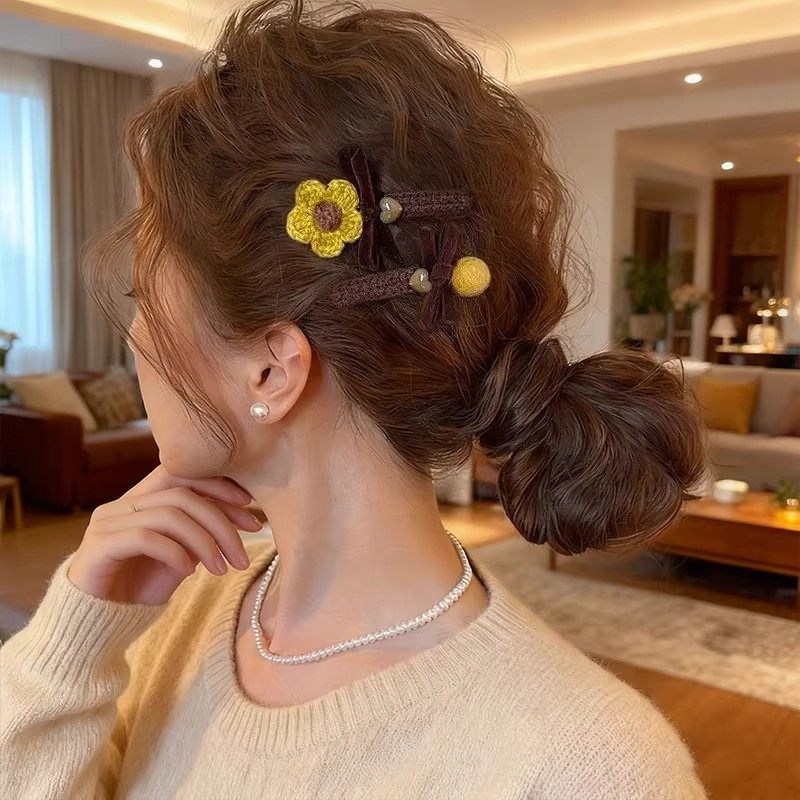 温柔花朵毛球蝴蝶结发夹女2025新款高端前额碎发刘海夹侧边夹发卡,饰品/流行首饰/时尚饰品新,发饰,淘宝优惠券,粉丝福利购,淘宝优惠卷