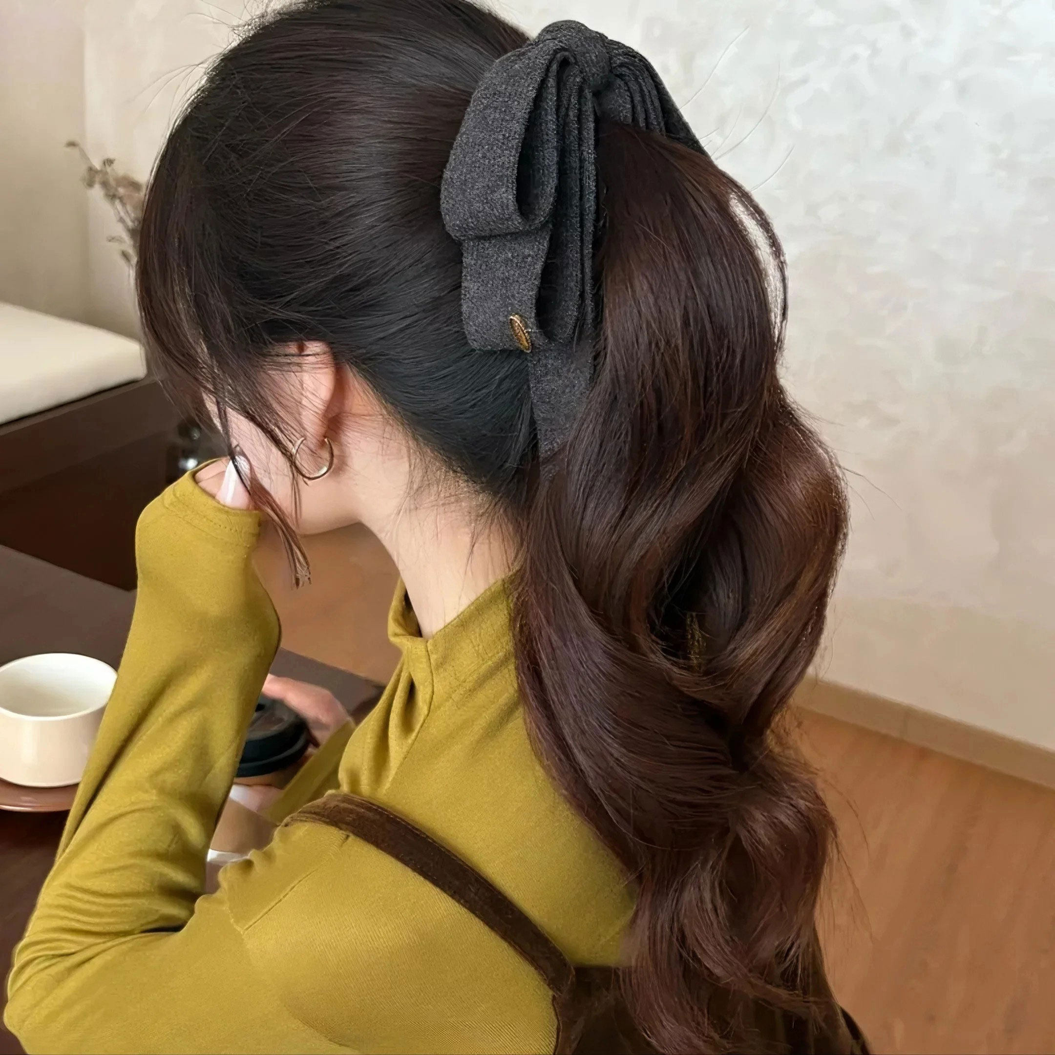 韩系针织蝴蝶结飘带香蕉夹竖夹