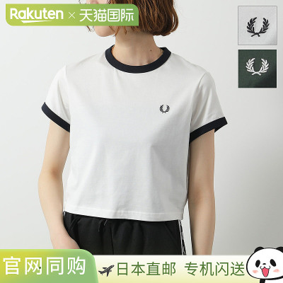 FRED PERRY CROPPED RINGER T 恤 G9163 女款短款长度徽标月桂花