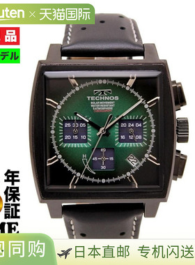 日本直邮TECHNOS 手表男士太阳能计时码表绿色/黑色计时限量型号