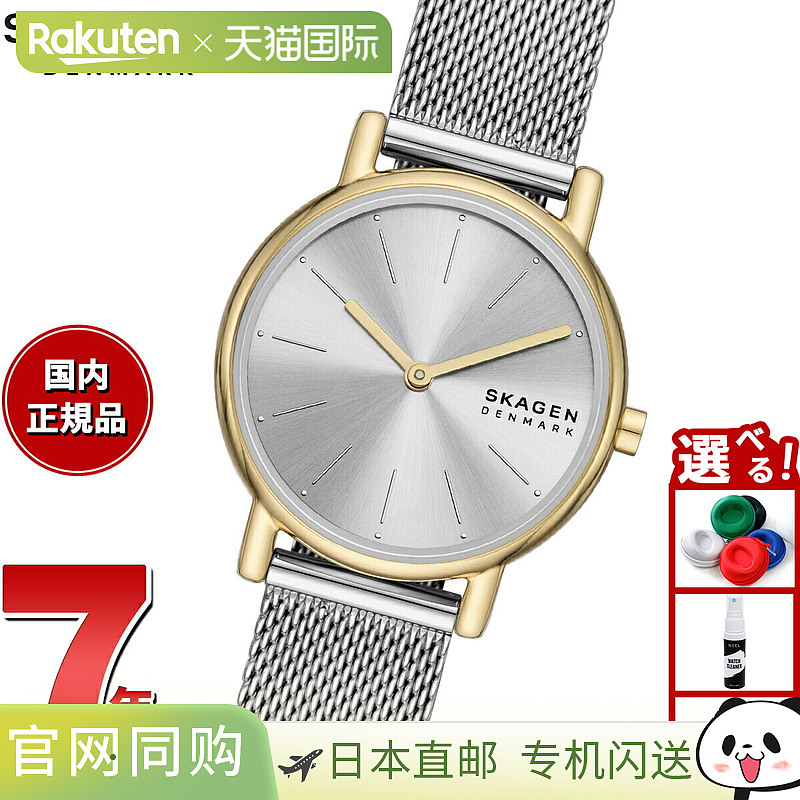 日本直邮SKAGEN 女士手表 SIGNATUR LILLE 双针银色调不锈钢网状