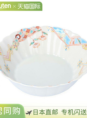 日本直邮九谷烧5号菊花碗 淡蓝色方缘 银州窑 15cm 碗碟深盘沙拉