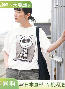 [JT251C57] JOHNBULL 花生漫画 T恤，查理布朗阴影，短袖上衣，女