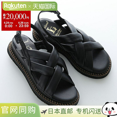 日本直邮LUCA GROSSI H760S MONTE 女士黑色皮革交叉带厚底凉鞋