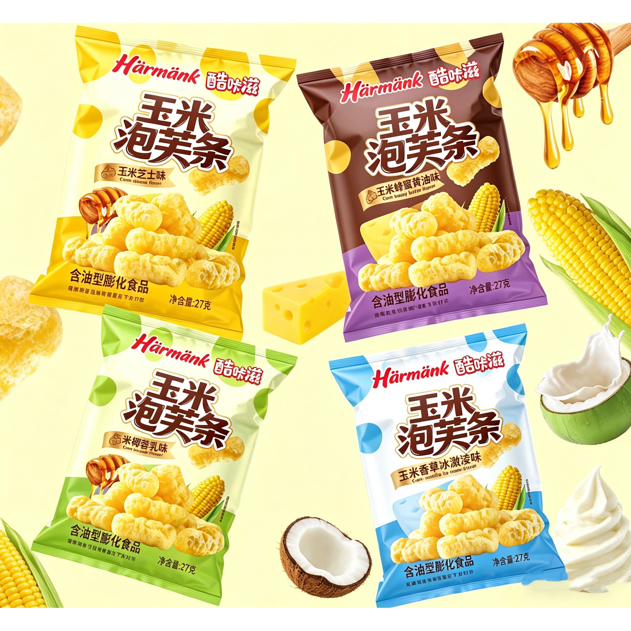 酷咔滋玉米泡芙条多口味可选休闲零食宿舍办公室解馋小吃袋装27G图片