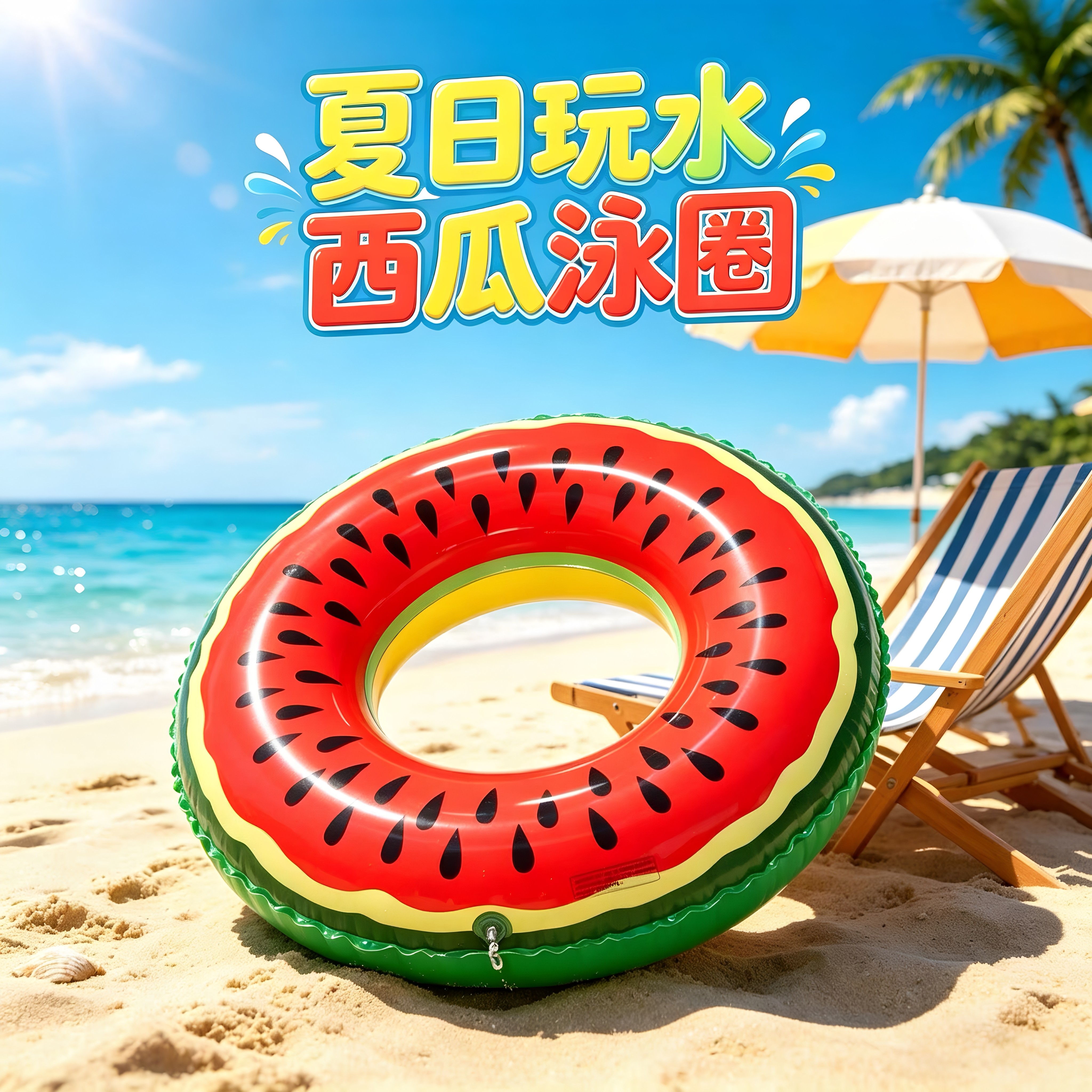 夏季儿童西瓜造型手动充气泳圈