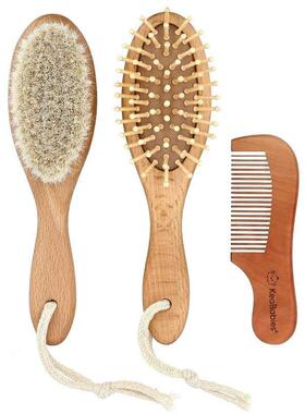 KeaBabies,Baby Hair Brush and Comb Set, Dark Walnut, 3 Piece