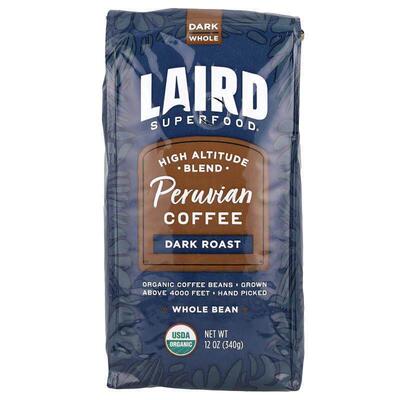 Laird Superfood,Peruvian Coffee, Whole Bean, Dark, 12 oz (34