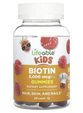 Lifeable,儿童生物维生素软糖，天然树莓味，2,500 微克，60 粒软