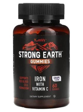 Yum-Vs,Strong Earth Gummies, Iron with Vitamin C, Grape, 60