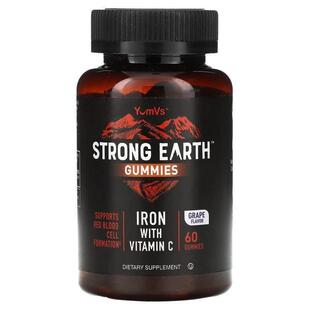 Yum-Vs,Strong Earth Gummies, Iron with Vitamin C, Grape, 60
