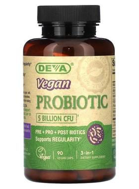 Deva,3-in-1 Vegan Probiotic, 5 Billion CFU, 90 Vegan Caps