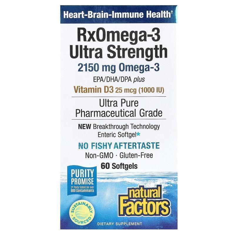 Natural Factors,RxOmega-3 Ultra Strength with Vitamin D3, 60