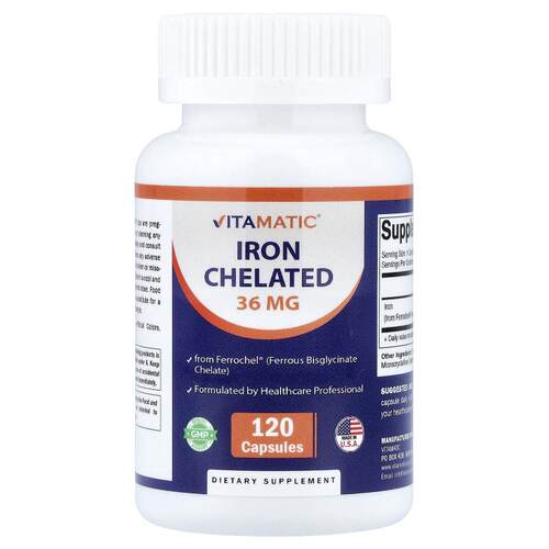 Vitamatic,Iron Chelated, 36 mg, 120 Capsules