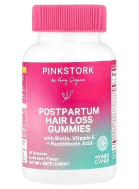 Pink Stork,产后头发健康软糖，草莓味，60 粒软糖