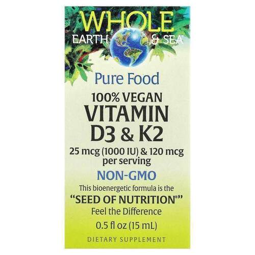 Natural Factors,Whole Earth Sea®，全素维生素 D3 和 K2，0.5 1