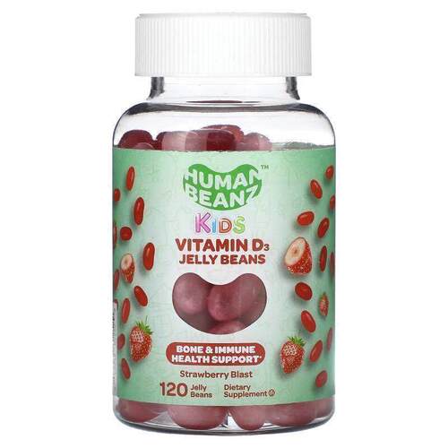 Human Beanz,Kids, Vitamin D3 Jelly Beans, Strawberry Blast ,