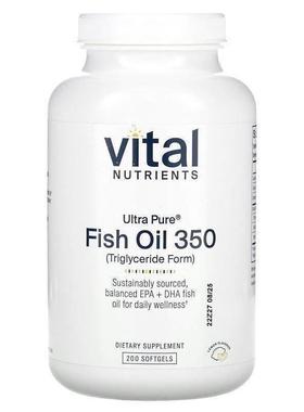 Vital Nutrients,Ultra Pure, Fish Oil 350, Lemon, 200 Softgel