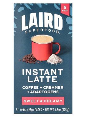 Laird Superfood,速溶拿铁，甜味和奶油，5 包，每包 0.9 盎司（2