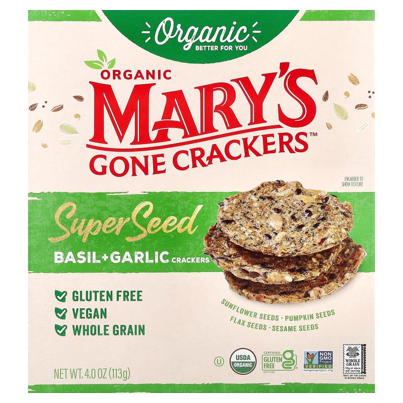 Mary's Gone Crackers,有机超级种子饼干，罗勒 + 大蒜味，4 盎司