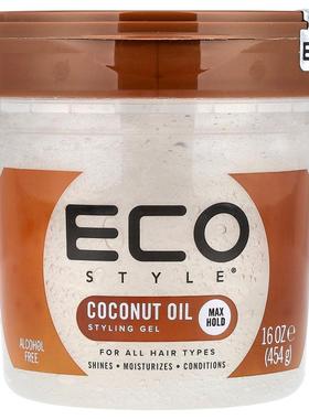 Eco Style,Styling Gel, Max Hold, All Hair Types, Coconut Oil