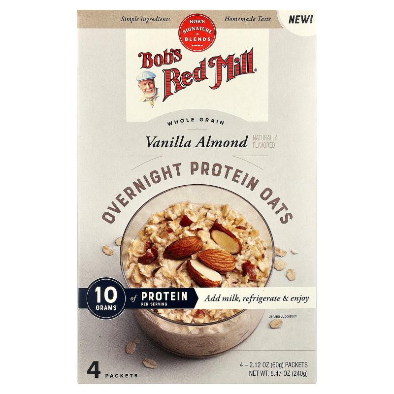 鲍勃红磨坊,Overnight Protein Oats, Whole Grain, Vanilla Almo