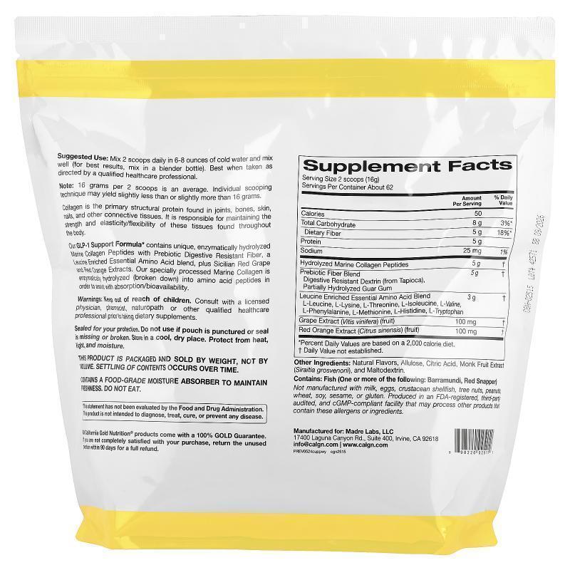 California Gold Nutrition,GLP-1 支持配方，西瓜柚子味，2.2 磅