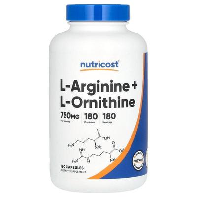 Nutricost,L-Arginine + L-Ornithine, 750 mg, 180 Capsules
