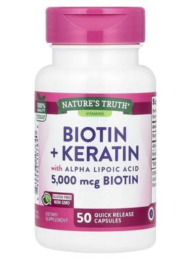 Nature's Truth,Biotin + Keratin with Alpha Lipoic Acid, 50 Q