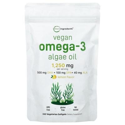 Micro Ingredients,Vegan Omega-3 Algae Oil, Lemon, 240 Vegeta