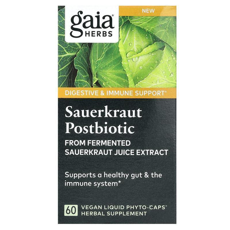 Gaia Herbs,Sauerkraut Postbiotic, 60 Vegan Liquid Phyto-Caps