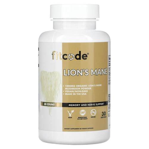 FITCODE,Lion's Mane, 500 mg, 60 Veggie Capsules